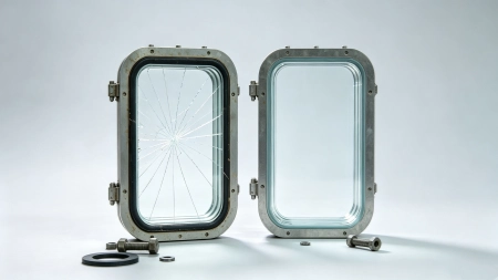 Cracked borosilicate level gauge glass from thermal shock vs intact aluminosilicate reflex gauge glass